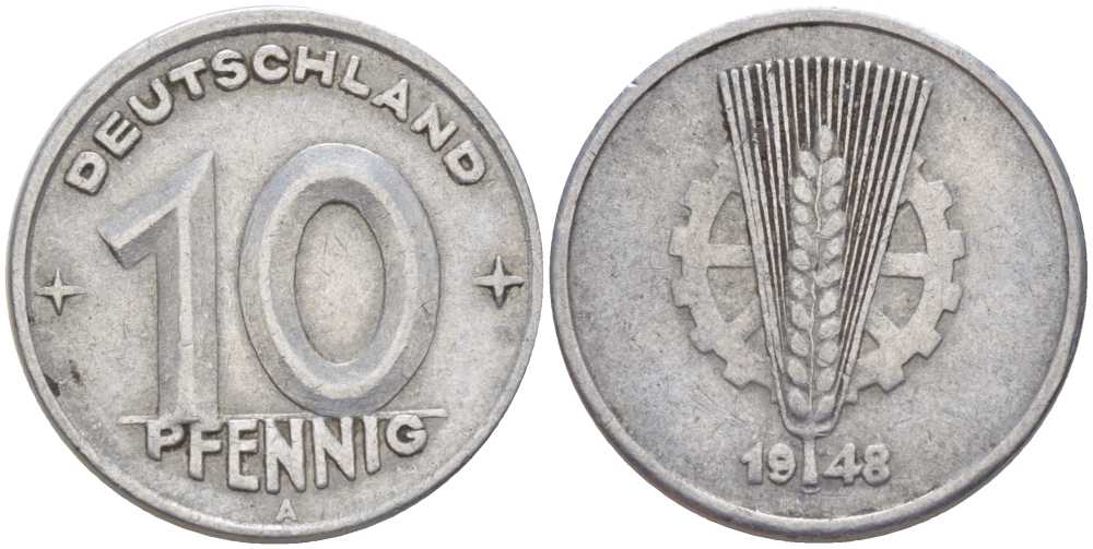 ГДР 10 пфеннигов 1948 A KM 3 алюминий 212-845