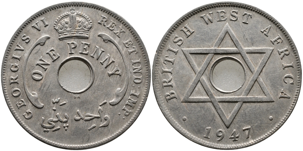 Британская Западная Африка 1 пенни 1947 Георг VI (1937-1952) KM 19 медно-никель 1523-535