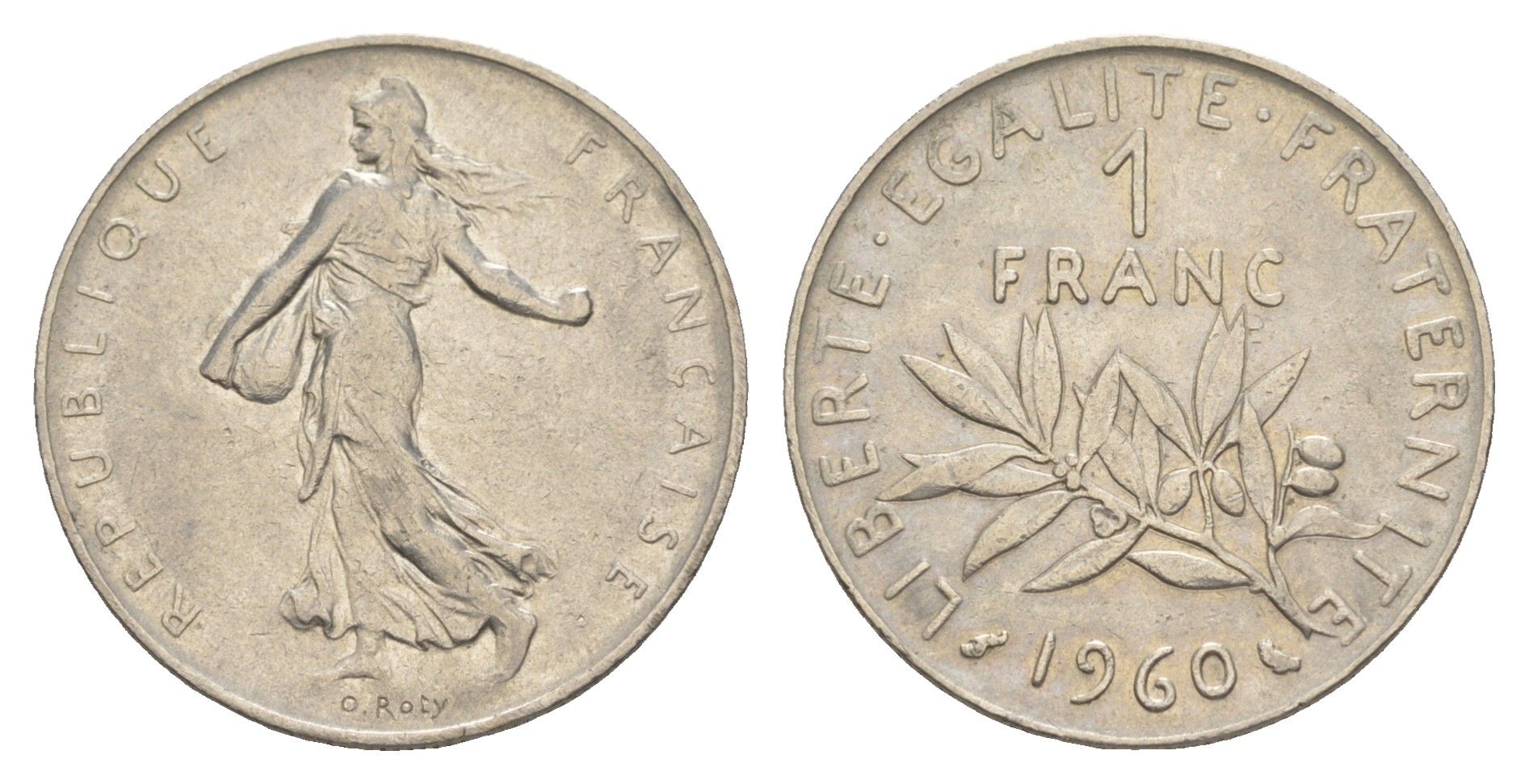 Франция 1 франк 1960 сеятель KM 925.1, Le Franc 226.5 никель 4652-442