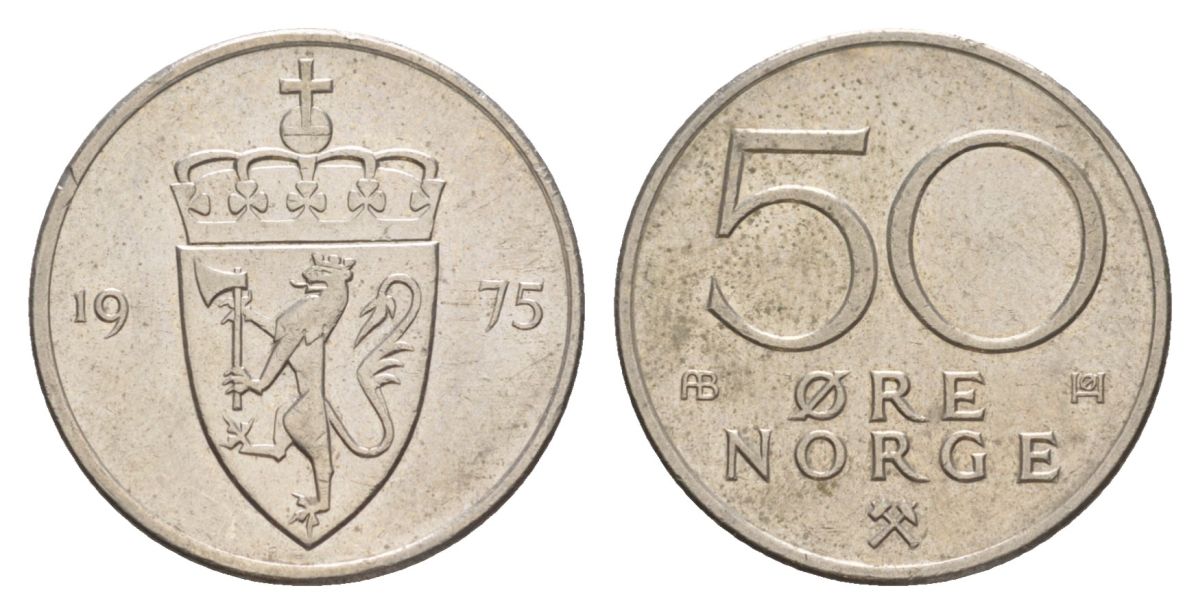 Норвегия 50 эре 1975 Улаф V (1957-1991) KM 418 медно-никель 4635-443