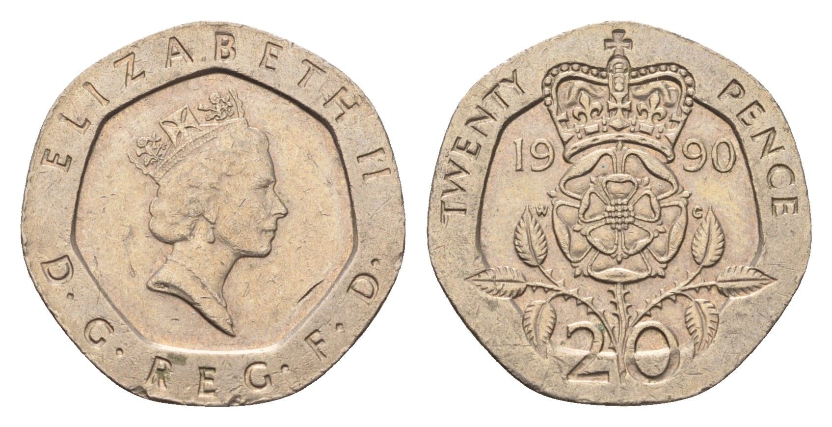 Великобритания 20 пенсов 1990 Елизавета II (1952-2022) KM 939, Spink 4361 (G2) медно-никель 4684-1018
