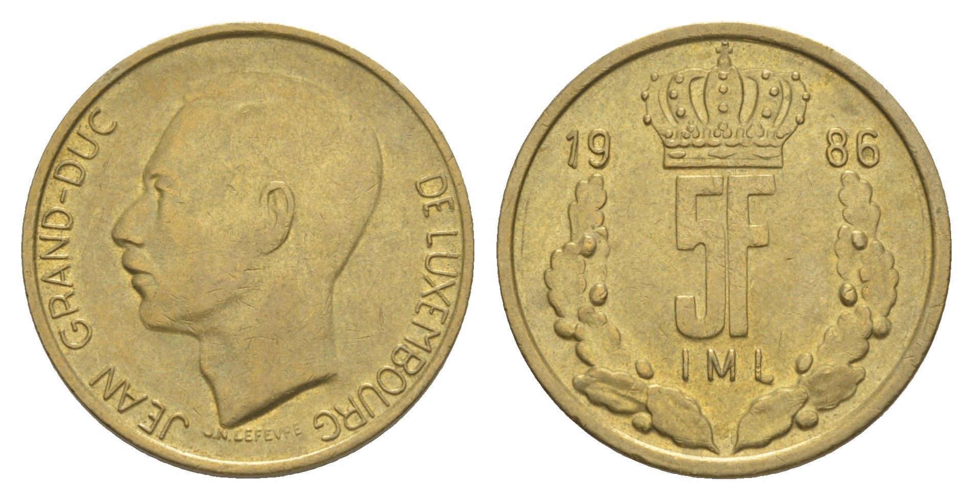 Люксембург 5 франков 1986 Герцог Жан (1964-1999) KM 60 алюминиевая бронза 4641-1045