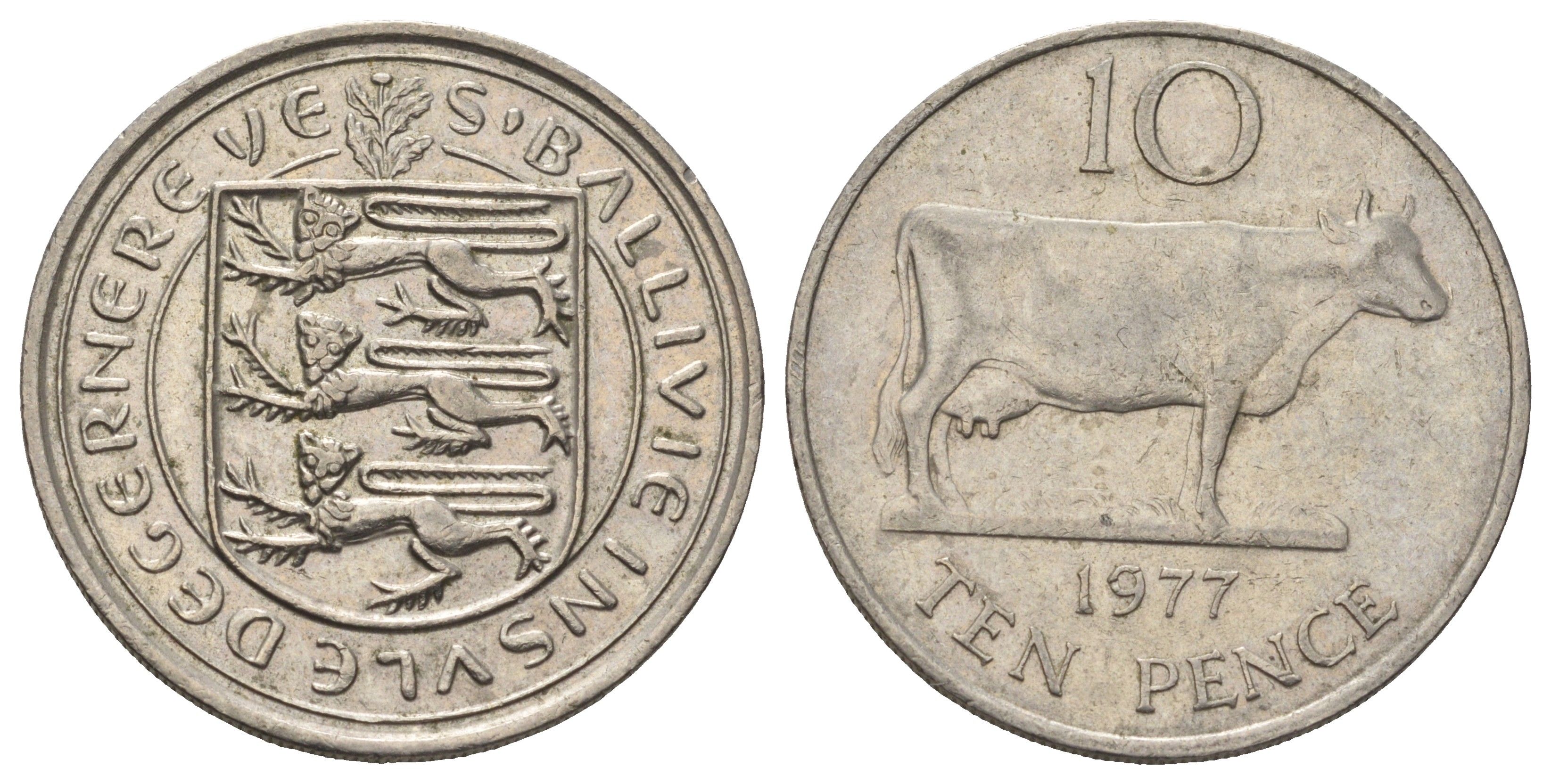 Гернси 10 пенсов 1977 Генсийская Корова KM 30 медно-никель 4512-724