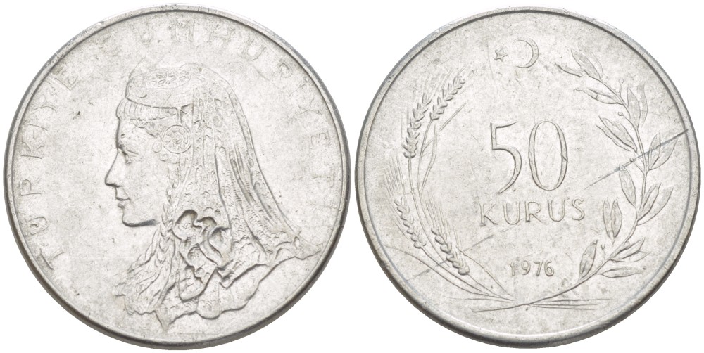 Турция 50 курушей 1976 Анатолийская невеста KM 899 нержавеющая сталь 3457-835