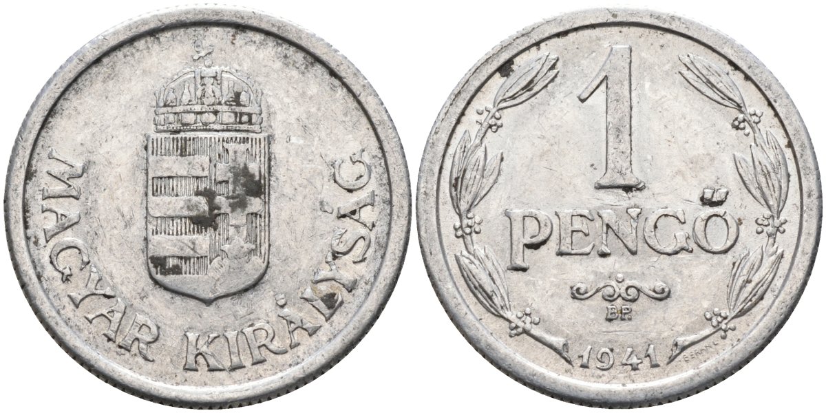 Венгрия 1 пенго 1941 ВР, регентство (1926-1945) KM 521 алюминий 4584-256