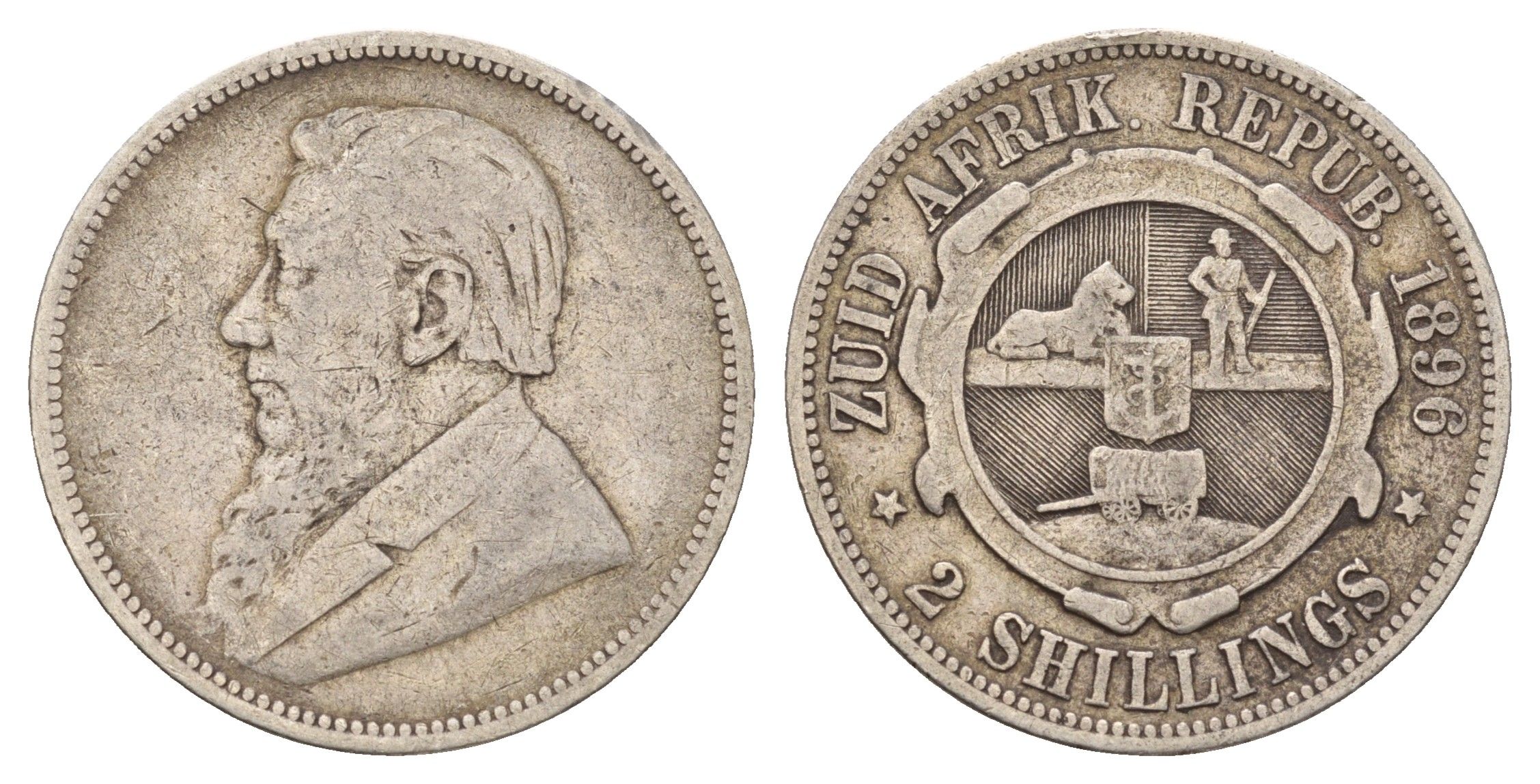 ЮАР 2 шиллинга 1896 ZAR, Трансвааль, Крюгер KM 6 серебро 1531-1421