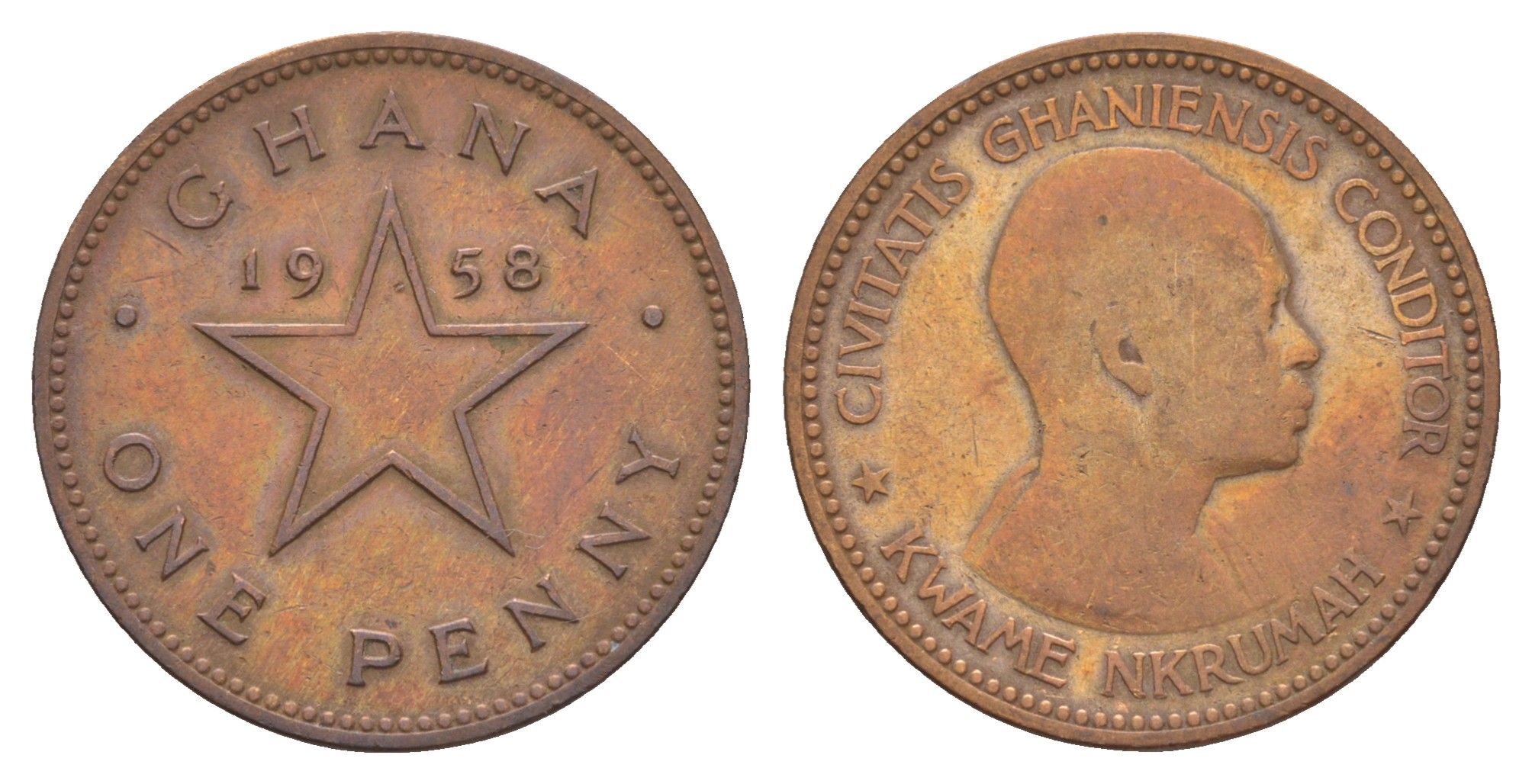 Гана 1 пенни 1958 год-тип KM 2 бронза 4656-715