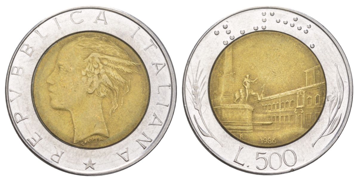 Италия 500 лир 1986 R KM 111 биметалл 4624-353