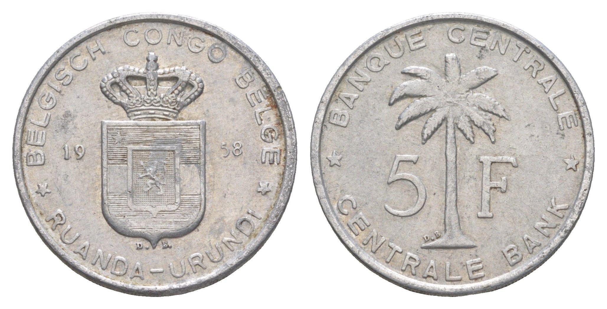 Руанда-Урунди 5 франков 1958 KM 3 алюминий 4652-116