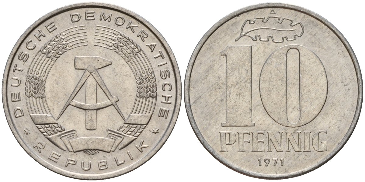 ГДР 10 пфеннигов 1971 A KM 10 алюминий 68-811