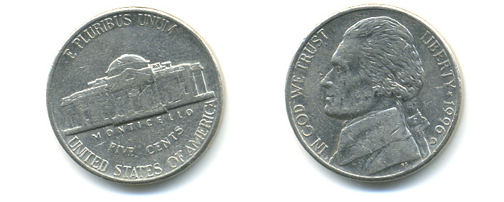 США 5 ЦЕНТОВ 1996 D, ДЖЕФФЕРСОН KM А192 медно-никель 179-756