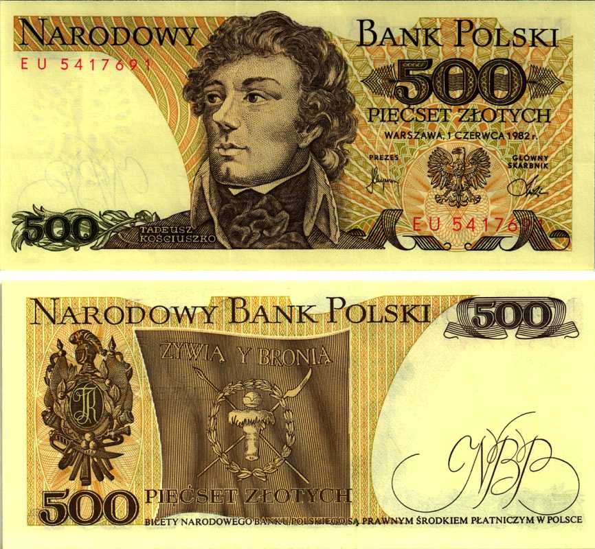 Польша 500 злотых 1982 Тадеуш Костюшко Pick 145 d бумага aUNC 7487-32-1-2