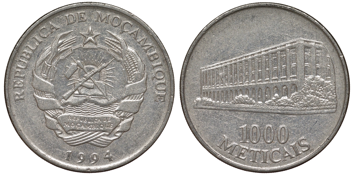 Мозамбик 1000 метикалей 1994 KM 122 никелированная сталь 4162-721