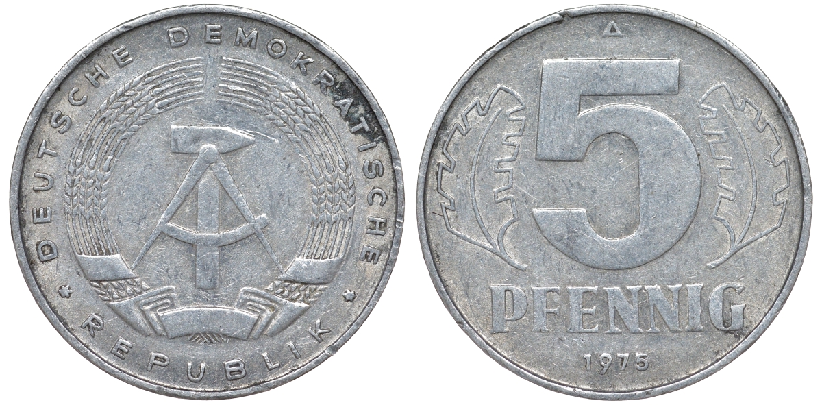 ГДР 5 ПФЕННИГОВ 1975 A KM 9.1 алюминий 62-327