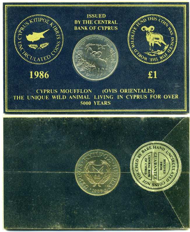 Кипр 1 фунт 1986 официальный буклет, охрана окружающей среды, муфлон, запайка KM 59 медно-никель UNC 5-4-3-78