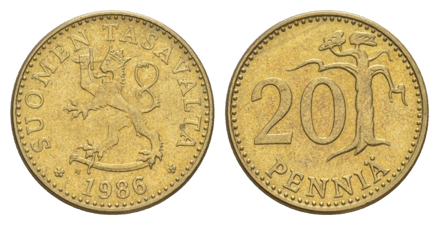 Финляндия 20 пенни 1986 KM 47 алюминиевая бронза 4648-435