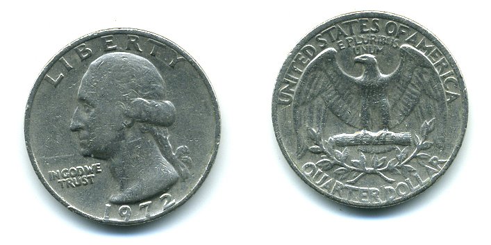 США 25 центов (квотер) 1972 Вашингтон KM 164a медь плакированная медно-никелем 59-735