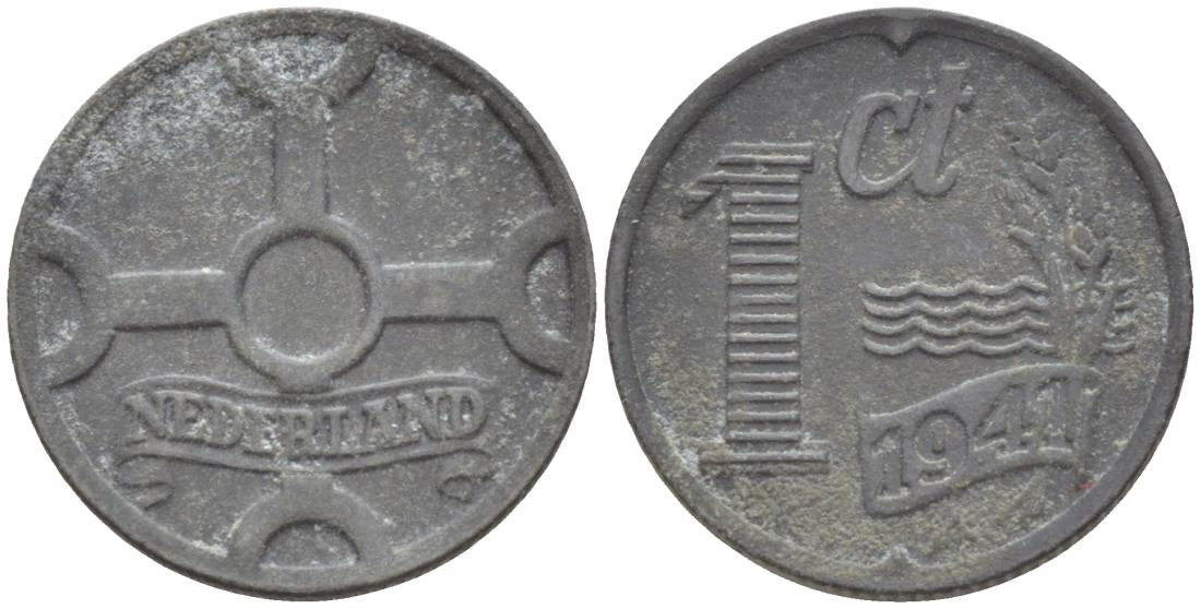 НИДЕРЛАНДЫ 1 ЦЕНТ 1941 ВИЛЬГЕЛЬМИНА I (1891-1948), ГЕРМАНСКАЯ ОККУПАЦИЯ, ВТОРАЯ МИРОВАЯ ВОЙНА KM 170 цинк 4532-1129