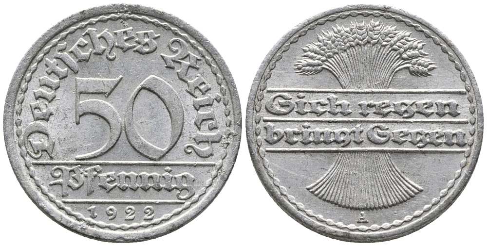 ГЕРМАНИЯ 50 ПФЕННИГОВ 1922 A KM 27, J. 301 алюминий 24-1045