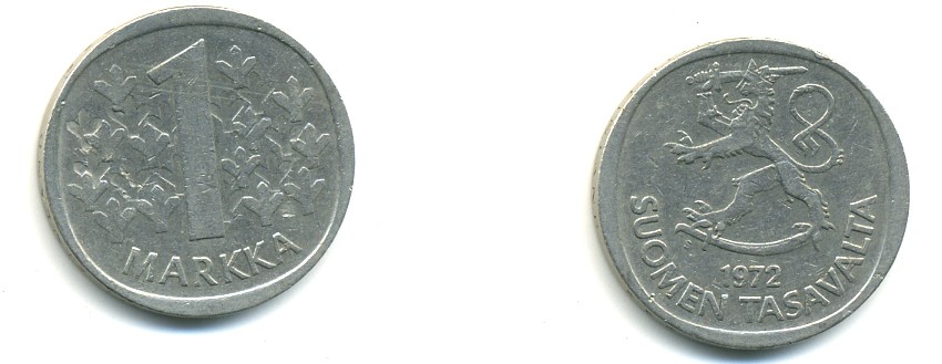 ФИНЛЯНДИЯ 1 МАРКА 1972 S KM 49а медно-никель 80-444