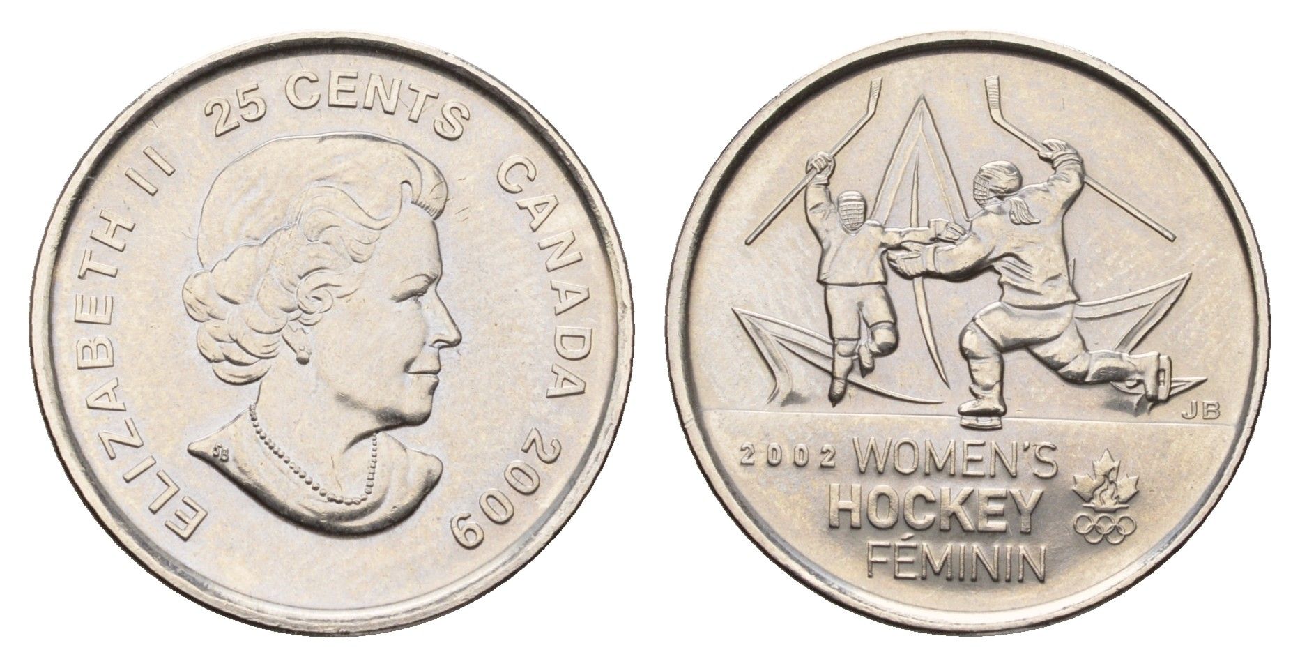 Канада 25 центов 2009 Победа женской сборной по хоккею на олимпиаде Солт-Лейк-Сити 2002 KM 1064 сталь плакированная никелем UNC 110-312