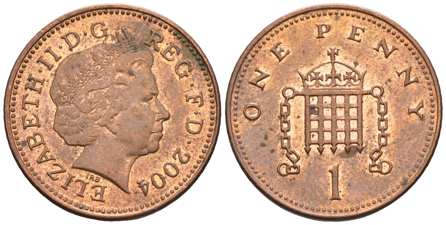 Великобритания 1 пенни 2004 Елизавета II (1952-2022) KM 986, Spink 4710 (B5) сталь плакированная медью 4609-617