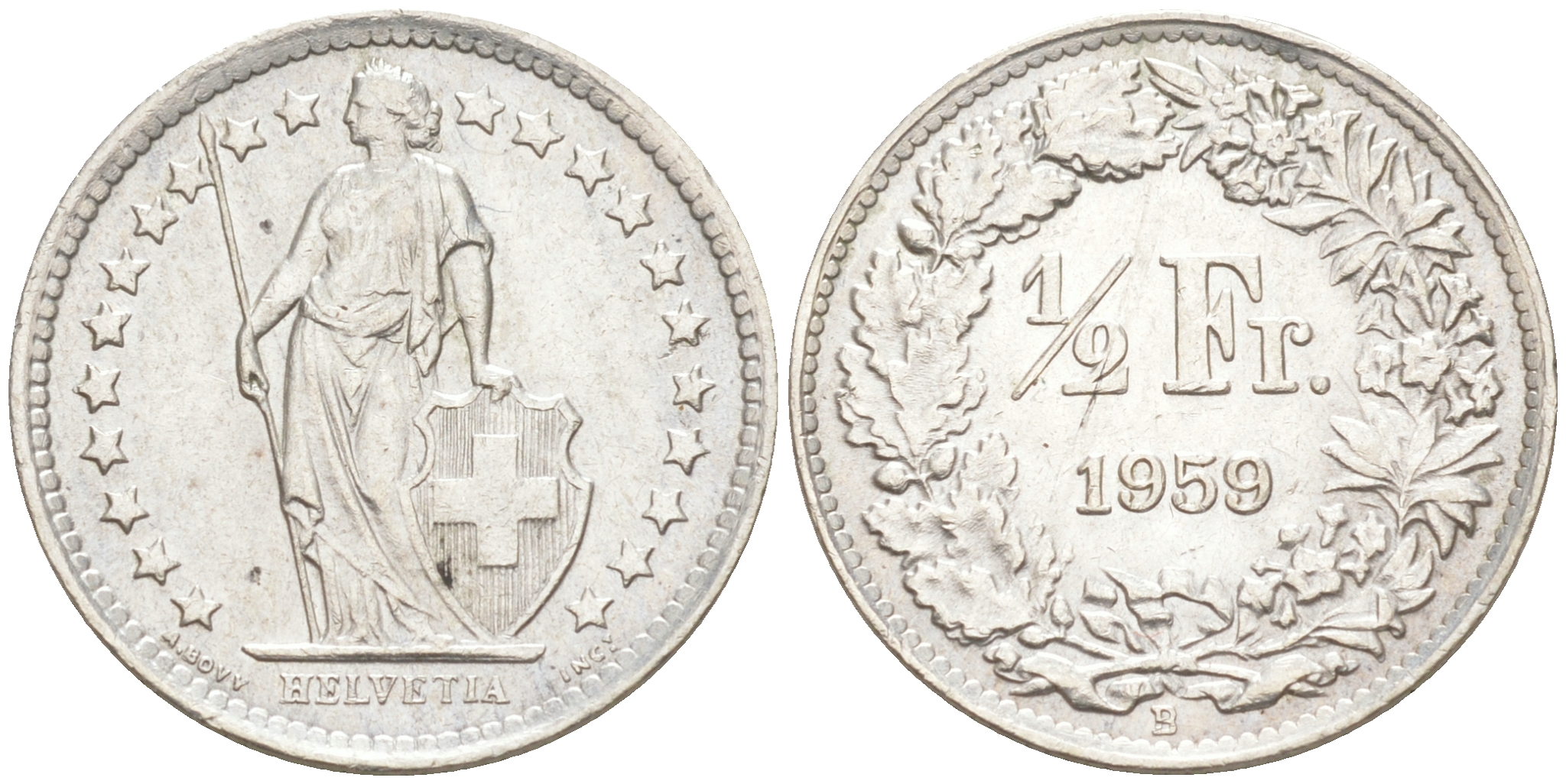 Швейцария 1/2 франка 1959 В KM 23 серебро 188-1041