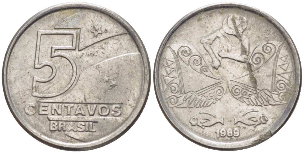 БРАЗИЛИЯ 5 СЕНТАВО 1989 РЕФОРМА 1989-1990 KM 612 нержавеющая сталь 105-928