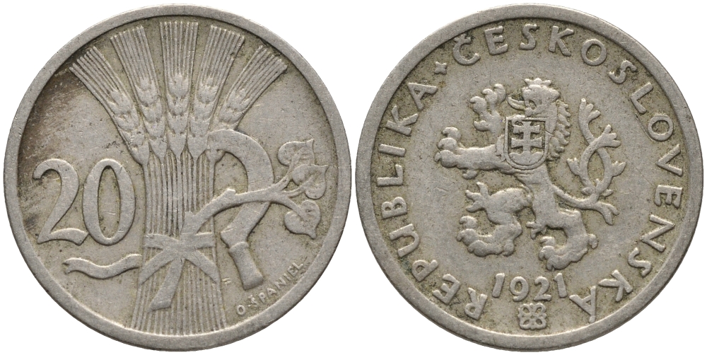 Чехословакия 20 геллеров 1921 KM 1 медно-никель 71-1516