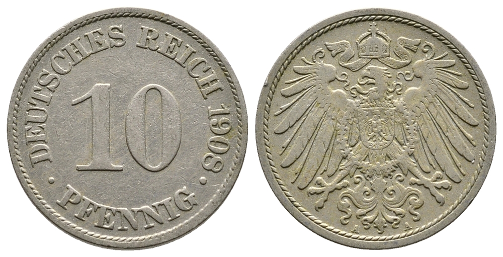 Германия 10 пфеннигов 1908 A KM 12, J. 13 медно-никель 4364-2853
