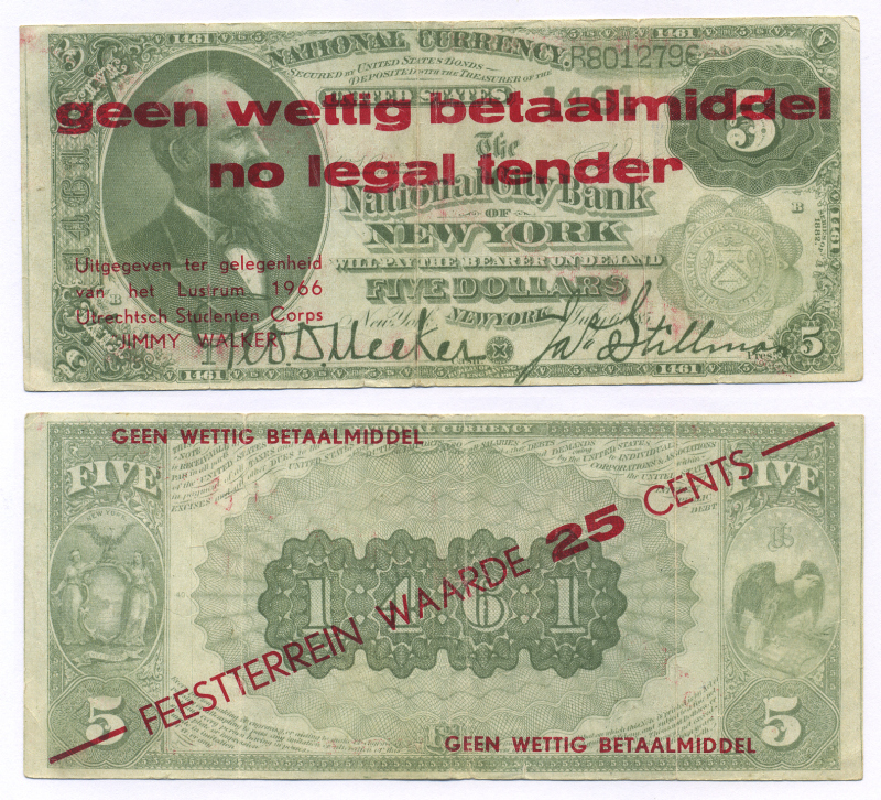 Нидерланды 25 центов 1966 не является платежным средством, нотгельд, юбилей студенческого братства Утрехта Jimmy Walker   бумага   444-48-1-2