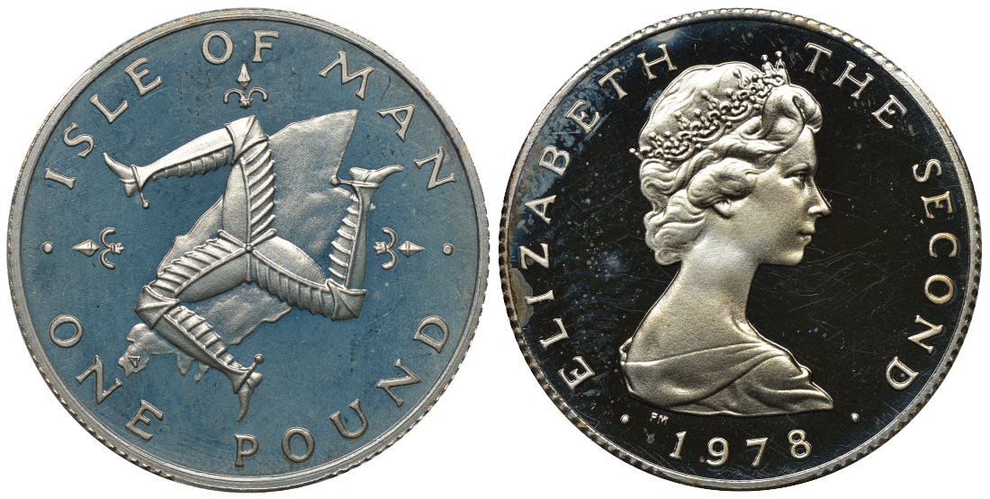 Остров Мэн 1 фунт 1978 Елизавета II (1952-2022), герб КМ 44a серебро PROOF 4390-422