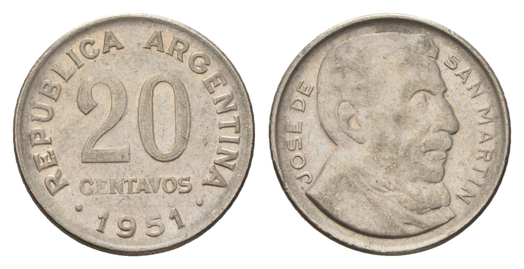 Аргентина 20 сентаво 1951 KM 48 медно-никель 4679-823