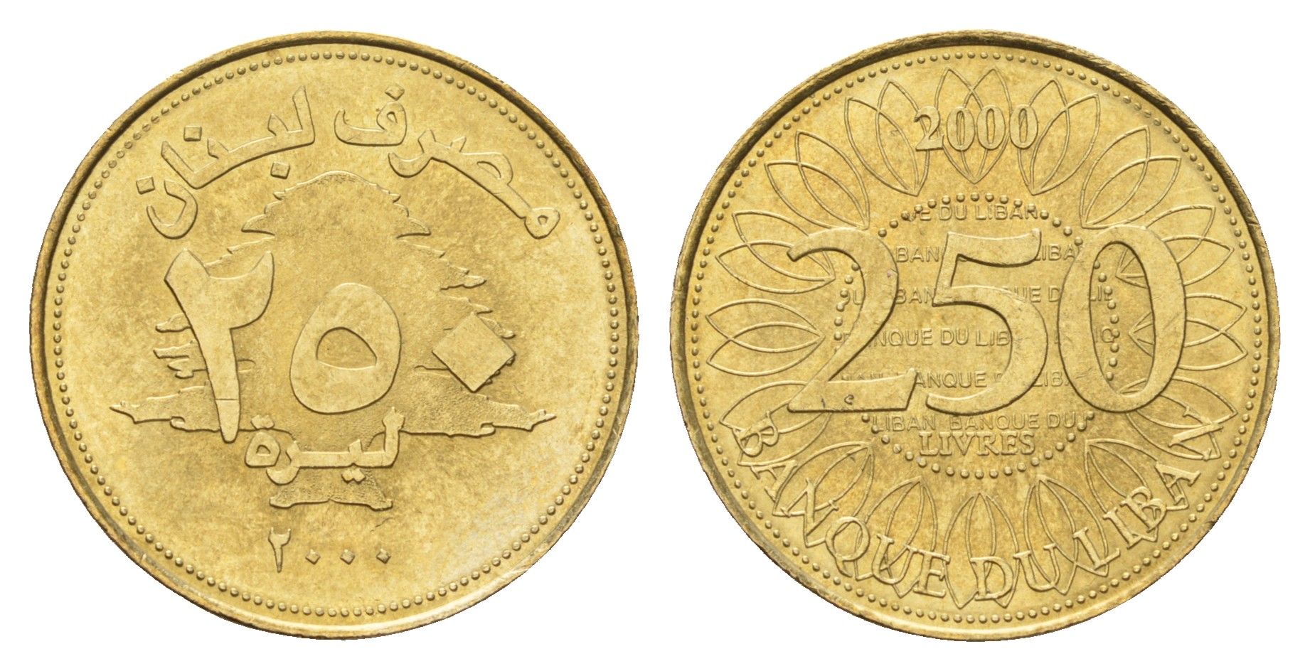 Ливан 250 ливров 2000 орнамент KM 36 медь алюминий никель UNC 4678-413