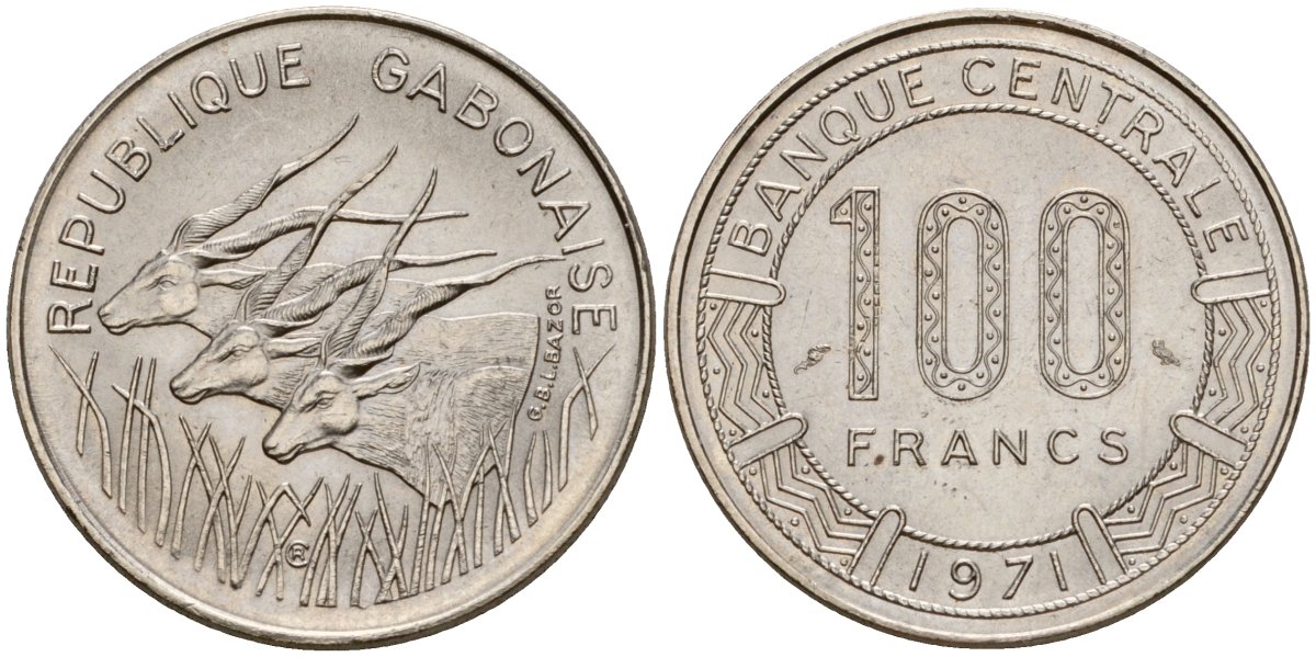 Габон 100 франков 1971 KM 12 никель UNC 00-00