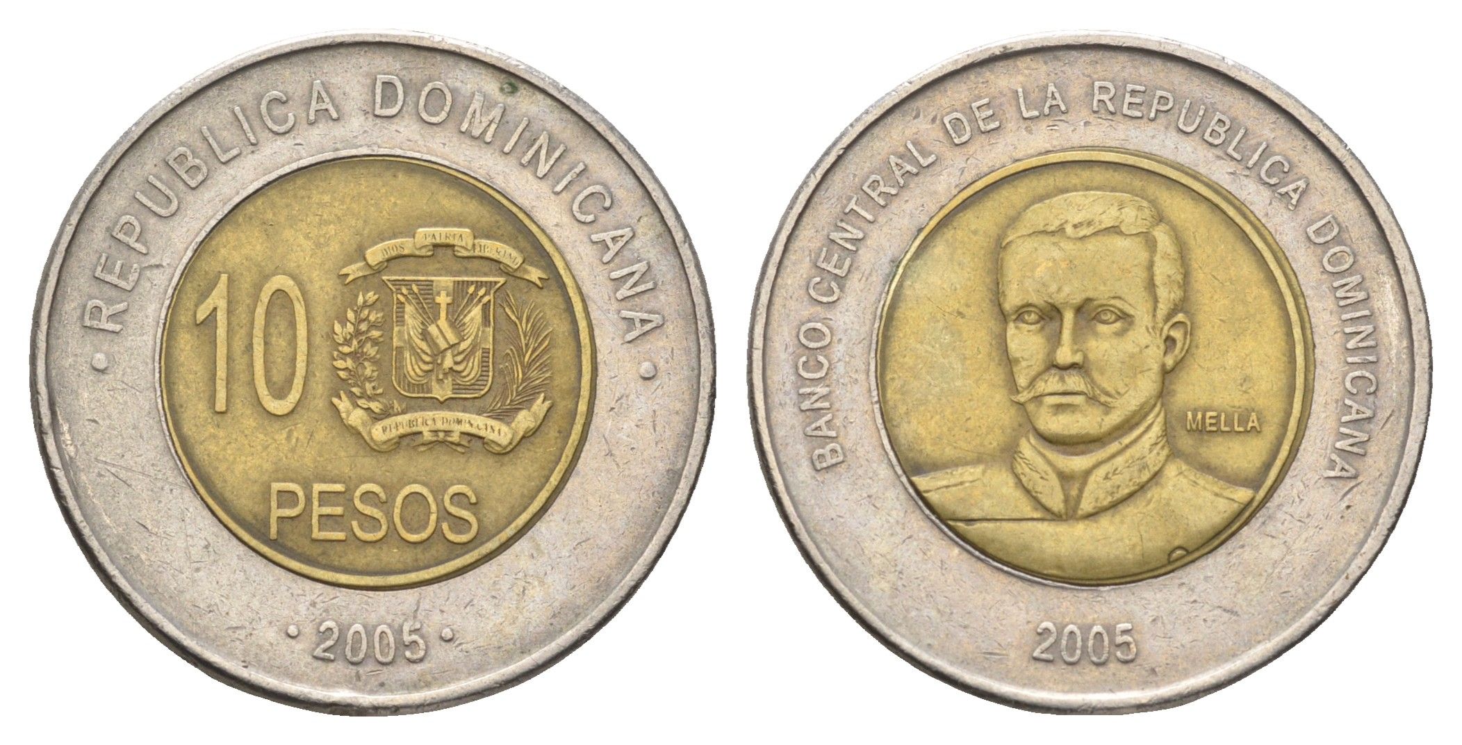 Доминиканская Республика (Доминикана) 10 песо 2005 KM 106 биметалл 4663-927