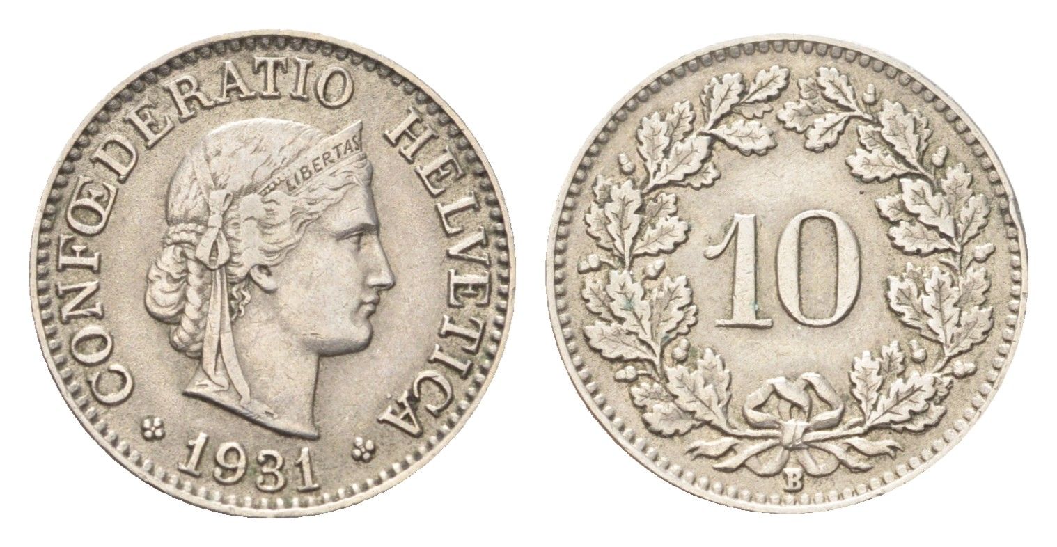Швейцария 10 раппенов 1931 B KM 27 медно-никель 4708-146