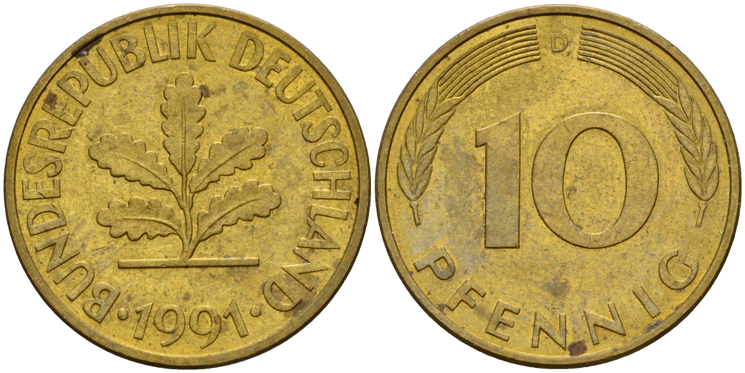 ФРГ 10 пфеннигов 1991 D J. 383, KM 108 сталь плакированная латунью    4603-633