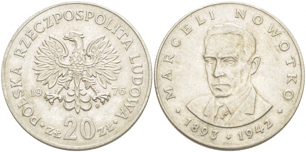 Польша 20 злотых 1976 MW, Марцелий Новотко KM 69, Parchimowicz 246c медно-никель 4403-1034