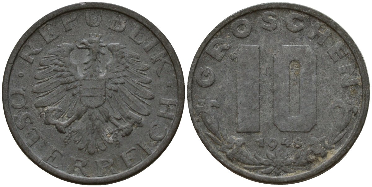 Австрия 10 грошей 1948 KM 2874 цинк 4156-1011
