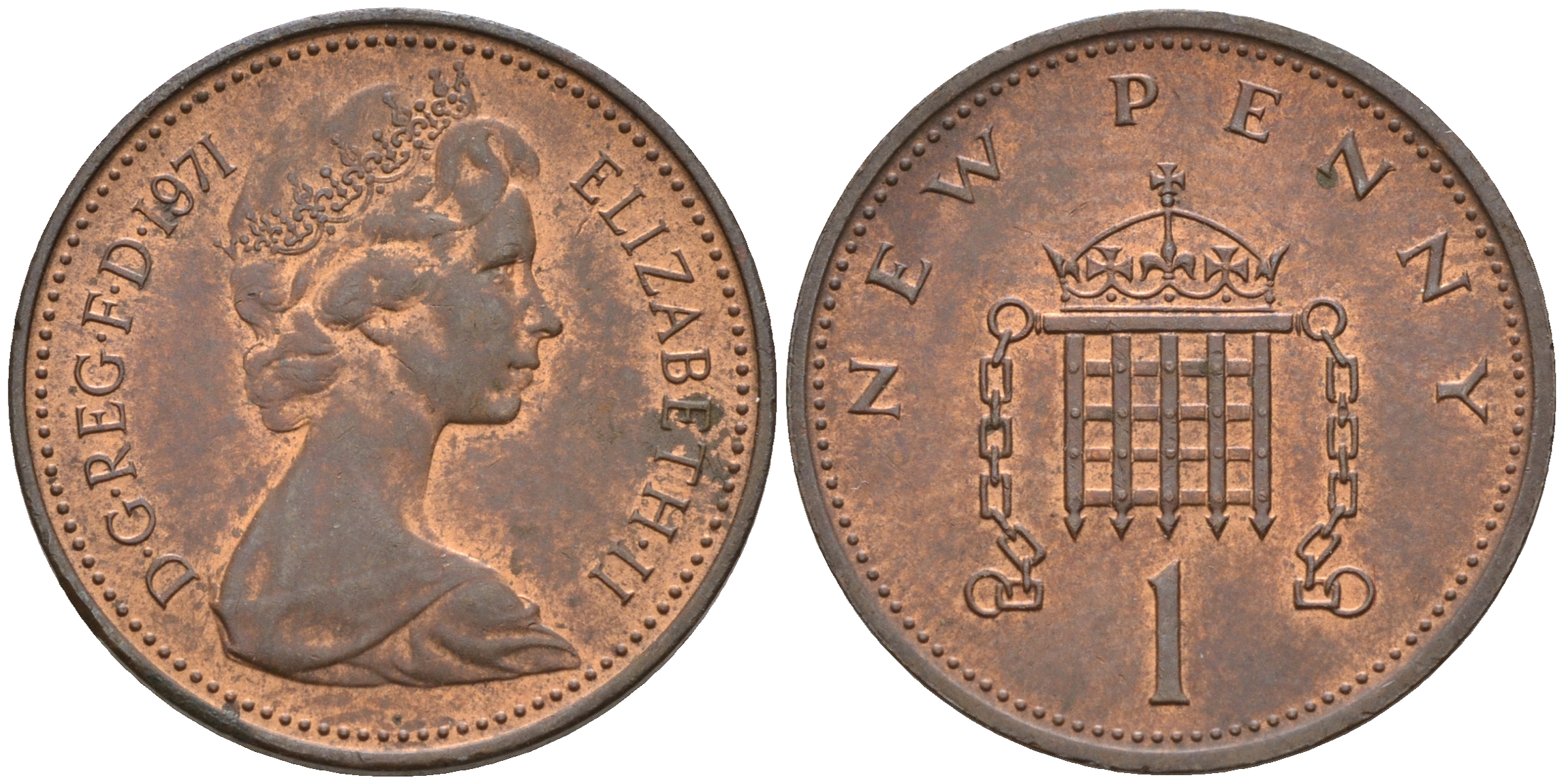 Великобритания 1 пенни 1971 Елизавета II (1952-2022) KM 915, Spink 4237 (B1) бронза    4602-551