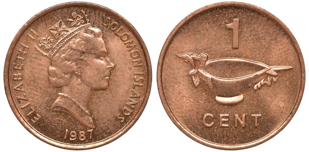 Соломоновы острова 1 цент 1987 Елизавета II (1953-) KM 24 сталь плакированная бронзой aUNC 4602-866