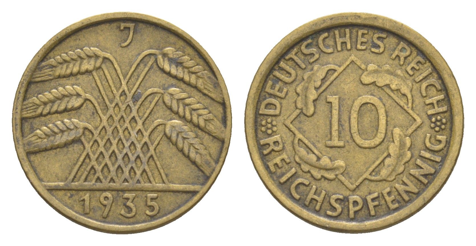 Германия 10 рейхспфеннигов 1935 J KM 40, J. 317 алюминиевая бронза 4549-937