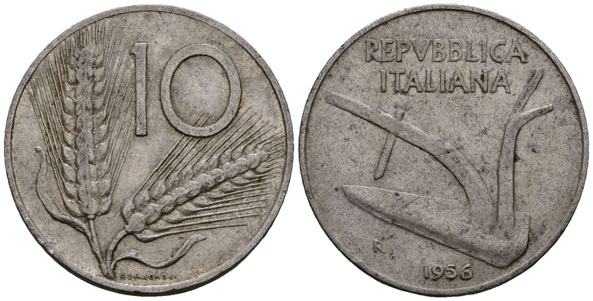 Италия 10 лир 1956 KM 93 алюминий 4176-227