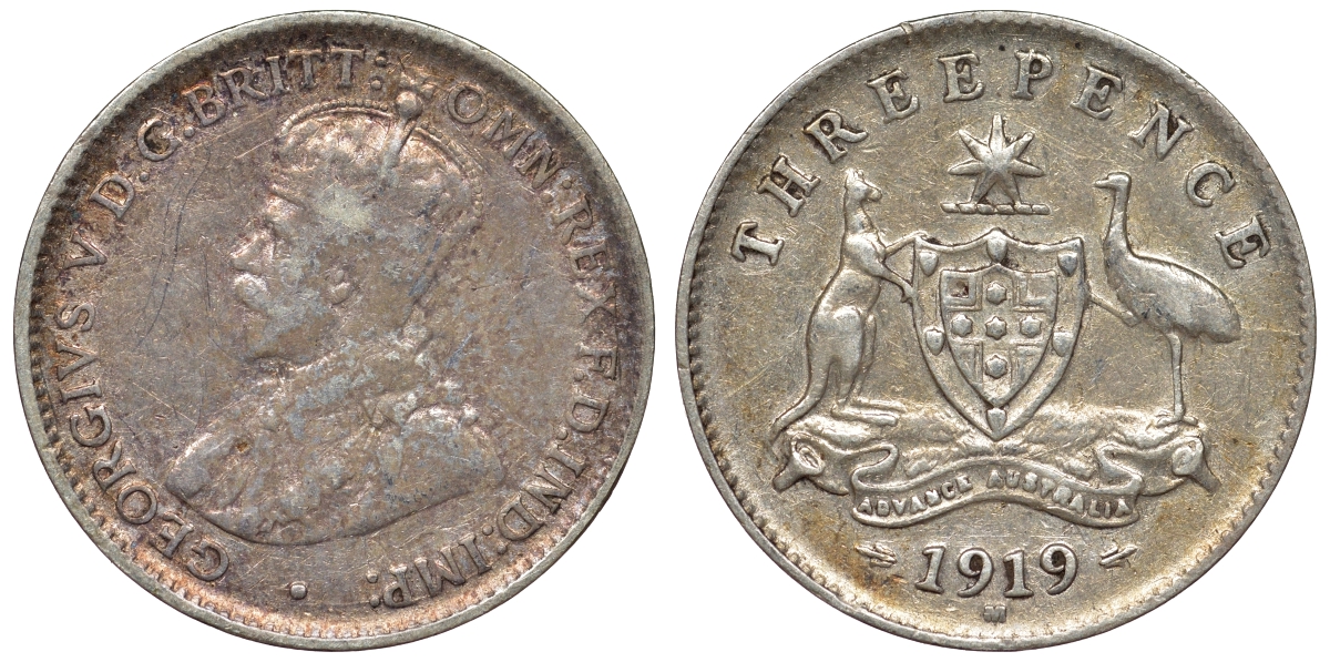 Австралия 3 пенса 1919 M Георг V (1910-1936) KM 24 серебро 71-117