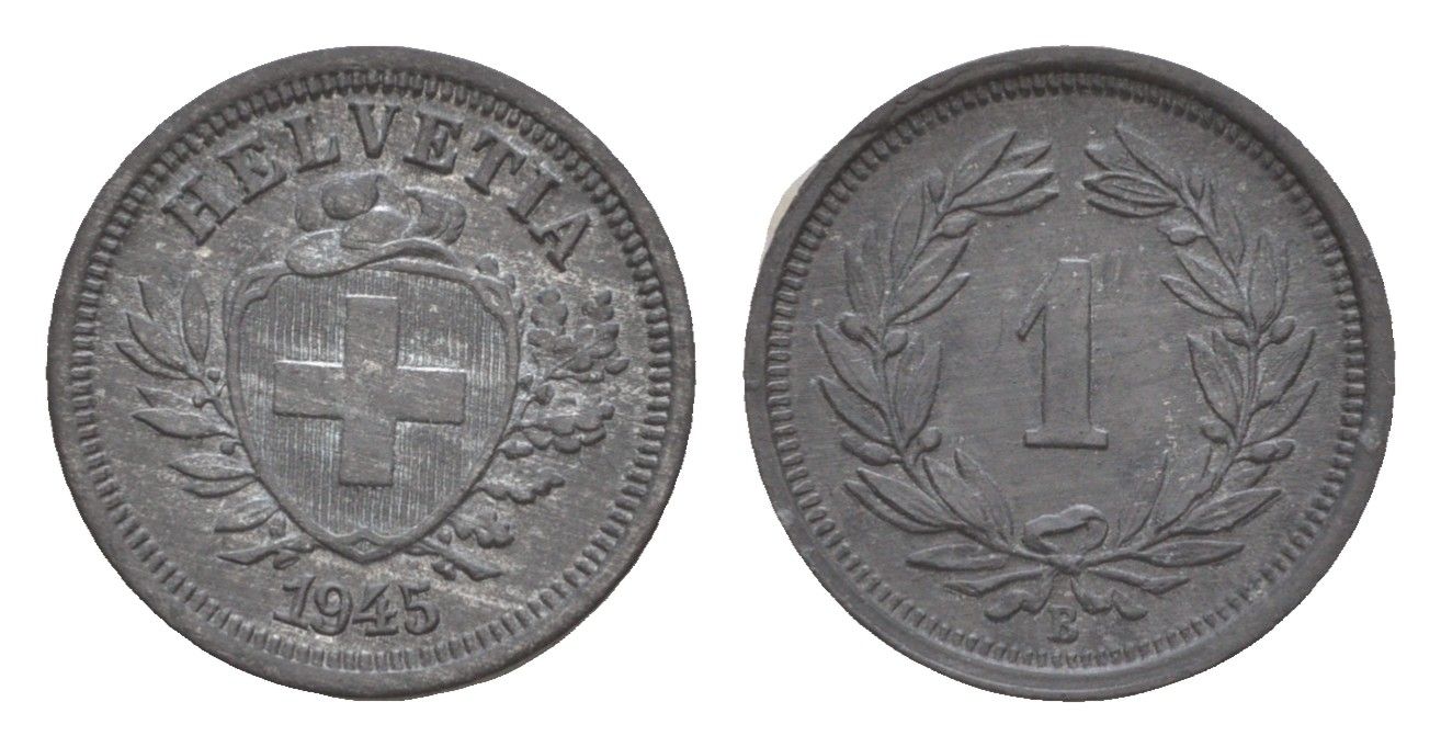Швейцария 1 раппен 1945 B KM 3a цинк UNC 633-1144