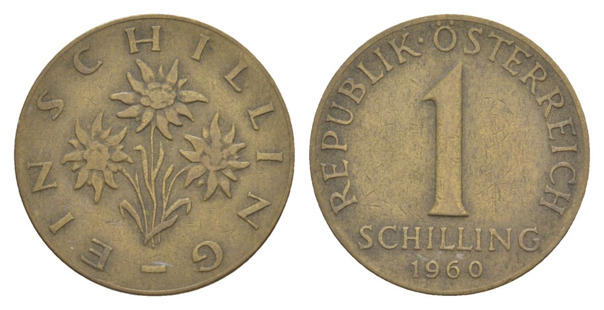 Австрия 1 шиллинг 1960 KM 2886 алюминиевая бронза 4633-745