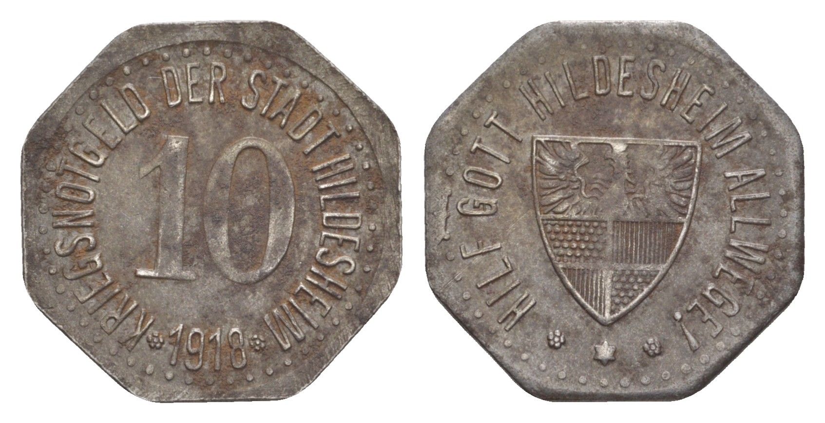 Хильдесхайм 10 пфеннигов 1918 Funck 212.4, Men18 14500.11 железо 4636-759