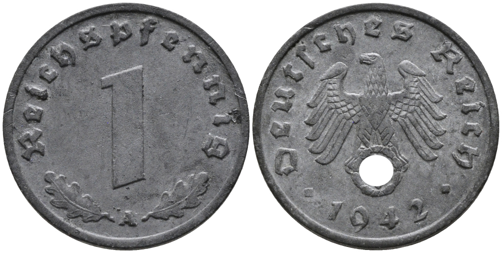 ГЕРМАНИЯ 1 РЕЙХСПФЕННИГ 1942 A KM 97, J.369 цинк 96-735