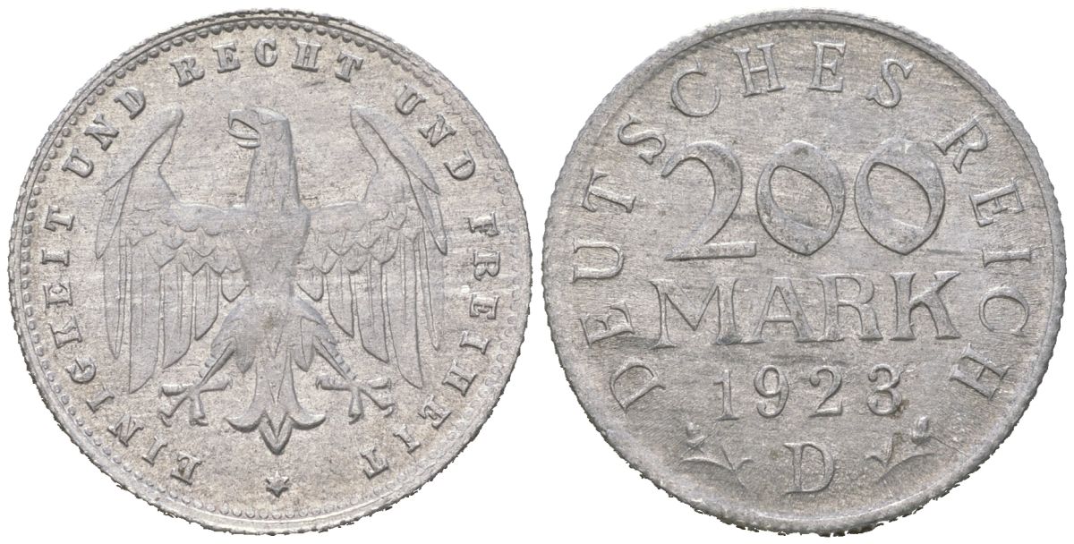 Германия 200 марок 1923 D KM 35 алюминий aUNC 33-314